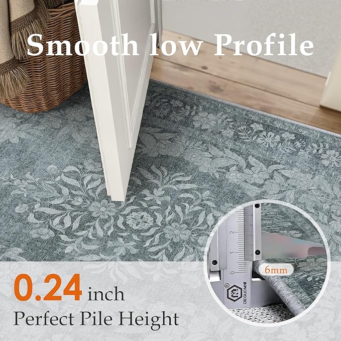 2x3 Area Rug Gray Washable Entryway Door Mat Indoor Vintage Medallion Floral Carpet Kitchen Bathroom Distressed Entrance Retro Small Non Slip Accent Throw Bedroom Office Dining Living Room