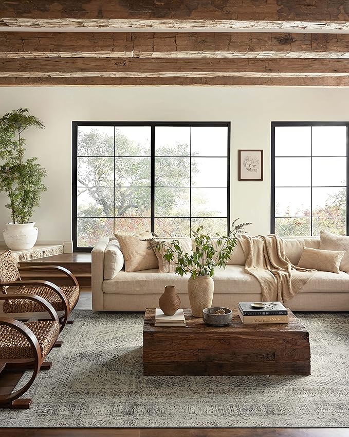Loloi Magnolia Home by Joanna Gaines Sinclair Collection SIN-04 Natural/Sage 3'-6" x 5'-6", .25" Pile Height, Machine Washable, Accent Rug