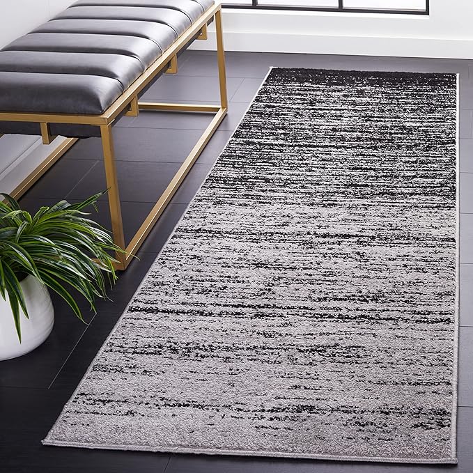 SAFAVIEH Adirondack Collection Runner Rug - 2'6" x 12', Silver & Black, Modern Ombre Design, Non-Shedding & Easy Care, Ideal for High Traffic Areas in Living Room, Bedroom (ADR113A)