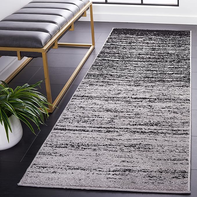 SAFAVIEH Adirondack Collection Runner Rug - 2'6" x 10', Silver & Black, Modern Ombre Design, Non-Shedding & Easy Care, Ideal for High Traffic Areas in Living Room, Bedroom (ADR113A)