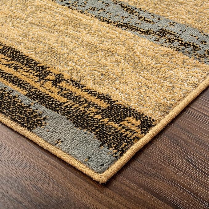 Superior Indoor Runner Rug, Jute Backed, Modern Geometric Patchwork Floor Decor for Bedroom, Office, Living Room, Entryway, Hardwood Floors, Rockwood Collection, 2' 7" x 8', Light Blue-Beige