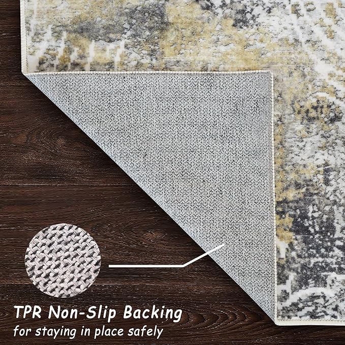 vivorug Washable Rug, Ultra Soft Runner Rug 2x7, Non Slip Abstract Rug, Runners for Hallway Living Room, Modern Fuzzy (Mustard, 2'x7')