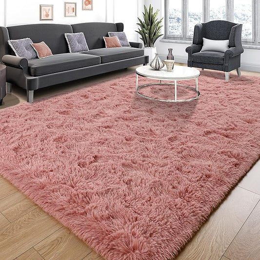 Tepook Super Soft Fluffy Rugs for Bedroom, Shag 5x8 Area Rugs for Living Room, Modern Shaggy Rug Fuzzy Carpets for Kids, Plush Indoor Nursery Home Decor Rug with Non-Slip Bottom, Blush