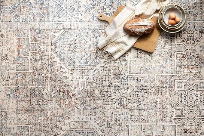 Loloi Chris Loves Julia Jules Collection JUL-07 Natural/Ocean 7'-6'' x 9'-6'', .13" Pile Height, Area Rug