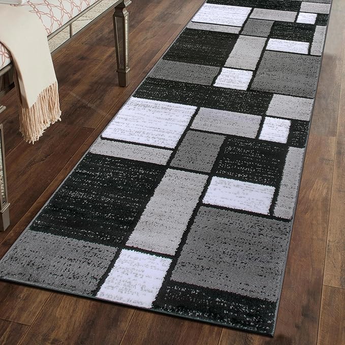 Rugshop Contemporary Modern Boxes for Home Office,Living Room,Bedroom,Kitchen Non Shedding Runner Rug 2'7" x 10' Gray