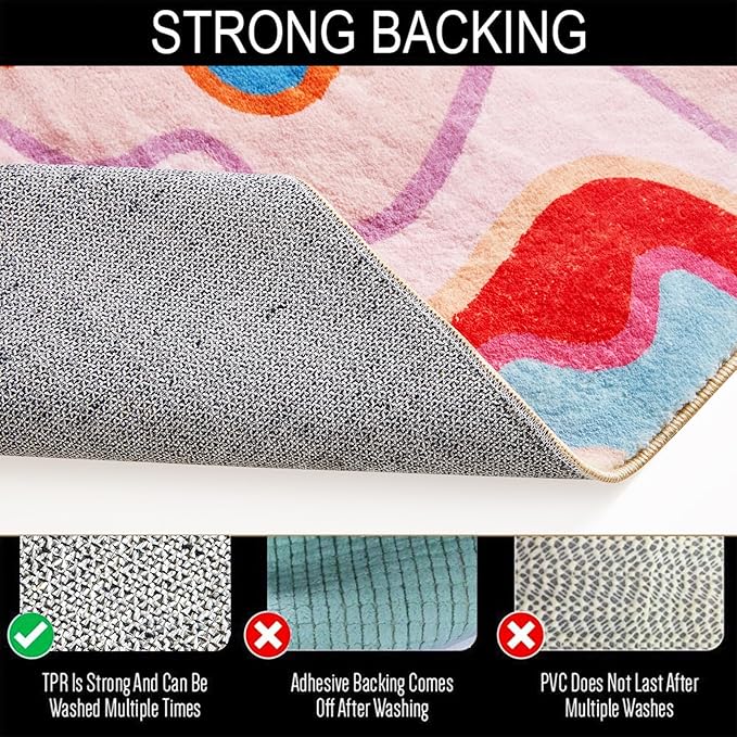 Vintage Abstract Small Area Rug 2x3 Hippie Aesthetic Groovy Striped Cute Bathroom Rug Non-Slip Colorful Orange and Blush Washable Throw Rug for Kitchen Entryway Indoor Doormat