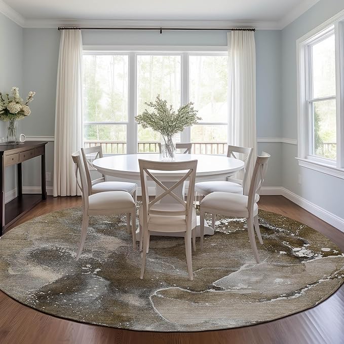 Addison Rugs Chantille ACN518 Brown 8' x 8 Indoor Outdoor Round Area Rug, Stain Resistant, Machine Washable, Non Shedding, Bedroom, Living Room, Dining Room, Kitchen Rug