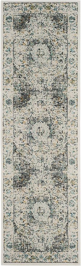 SAFAVIEH Evoke Collection 2'2" x 9' Grey / Gold EVK220B Shabby Chic Oriental Medallion Non-Shedding Living Room Entryway Foyer Hallway Bedroom Runner Rug