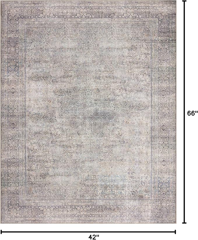 Loloi II Wynter Collection WYN-03 Silver/Charcoal 3'-6" x 5'-6", .13" Thick, Accent Rug, Soft, Durable, Printed, Vintage Inspired, Low Pile, Non-Shedding, Easy Clean, Living Room Rug
