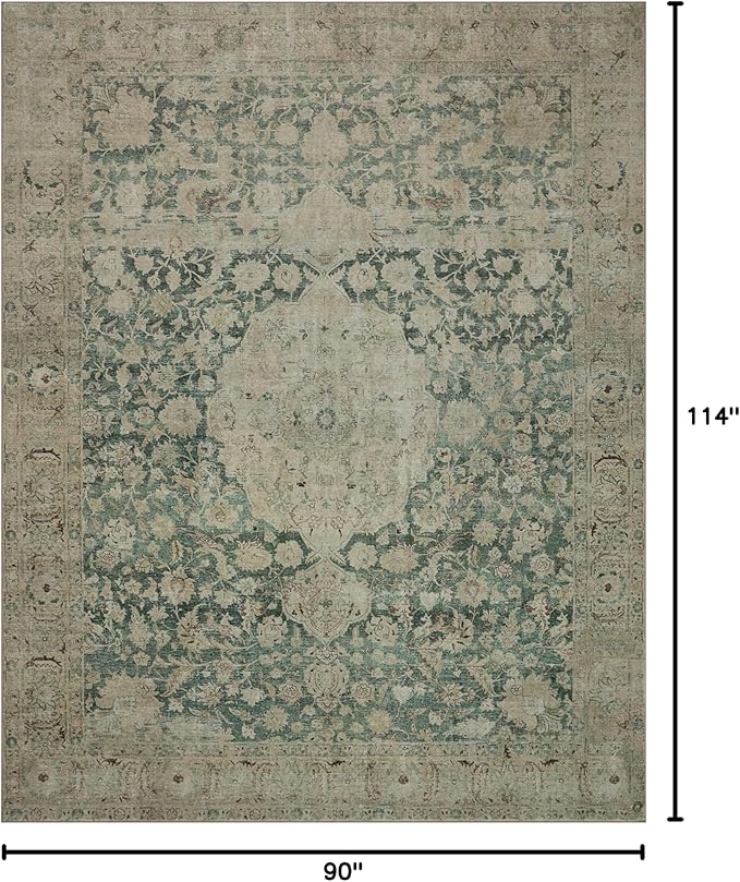 Loloi Magnolia Home by Joanna Gaines Sinclair Collection SIN-05 Jade/Sand 7'-6" x 9'-6", .25" Pile Height, Machine Washable, Area Rug