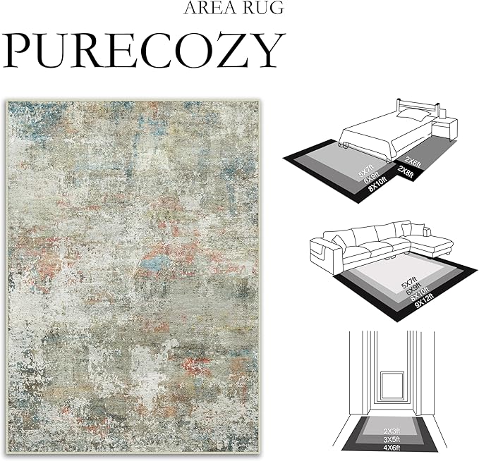 2x3 Entryway Rug Orange Grey Non Slip Washable Doormat Neutral Modern Abstract Indoor Rug Thin Soft Throw Low Pile Kitchen Carpet for Laundry Room, Kitchen, Bedroom, Bathroom