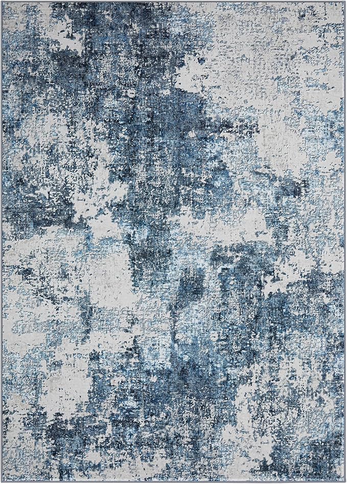 Washable Rug 6x9 Area Rugs: Soft Large Living Room Rug with Anti-Slip Backing Non-Shedding Stain-Resistant Modern Abstract Carpet for Bedroom Dining Room Nursery Home Office-Blue