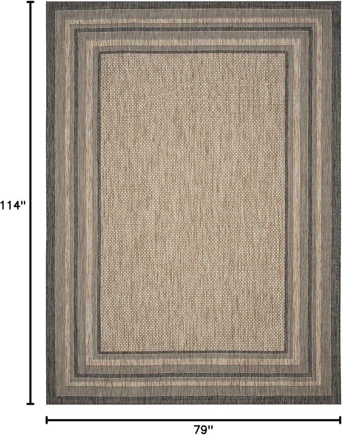 SAFAVIEH Courtyard Collection 6'7" x 9'6" Natural / Black CY8475 Indoor/ Outdoor Waterproof Easy-Cleaning Patio Backyard Mudroom Area-Rug