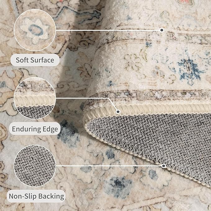 2x3 Small Rugs Beige Boho Rug for Entryway Bathroom Bedroom Kitchen Vintage Soft Throw Rug Low Pile Non Slip Washable Floor Carpet
