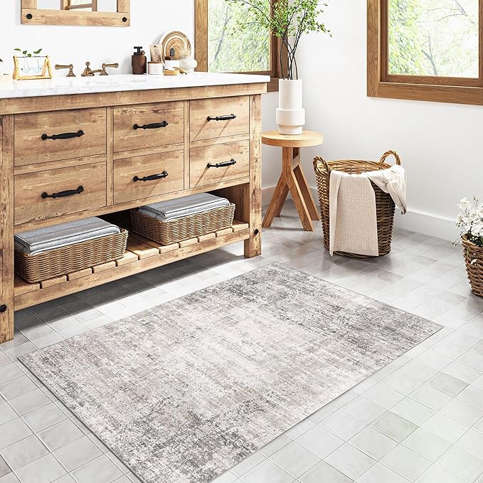 2x3 Entry Rug Machine Washable Small Area Rug Grey Rugs Entrance Door Mat Abstract Low Pile Carpet Kitchen Bedroom Office Non Slip