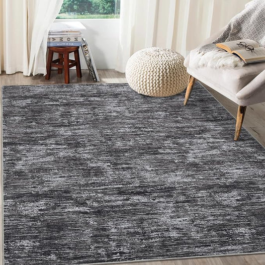 Bedroom Area Rug 4x6 Modern Abstract Area Rug Stain Resistant Small Living Room Rug Contemporary Dining Room Rug Non-Slip Solid Rug Aesthetic Accent Floor Carpet for Kitchen Office, Dark Grey