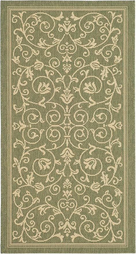 SAFAVIEH Courtyard Collection Accent Rug - 4' x 5'7", Olive & Natural, Indoor/Outdoor & Washable, Ideal for High Traffic Areas in Patio, Backyard, Mudroom, Entryway, Doormat (CY2098-1E06-4)