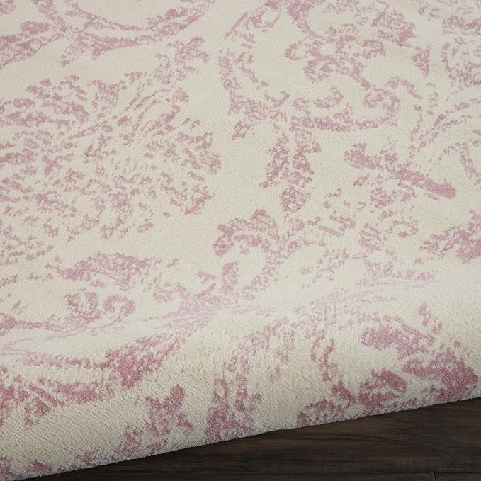 Nourison Jubilant Damask Ivory/Pink 8'6" x 12' Area -Rug, Easy -Cleaning, Non Shedding, Bed Room, Living Room, Dining Room, Kitchen (9x12)