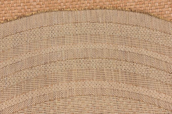 Unique Loom Outdoor Border Collection Area Rug - Multi Border (6' 1" Round, Tan/ Light Brown)