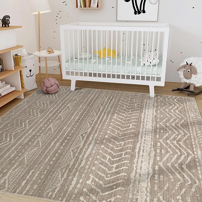 10x12 Area Rug Living Room: Washable Boho Large Neutral Modern Soft Farmhouse Rugs Stain Resistant Indoor Floor Non Slip Accent Carpet for Bedroom Nursery Kids Playroom Office Dining Room- Dark Brown