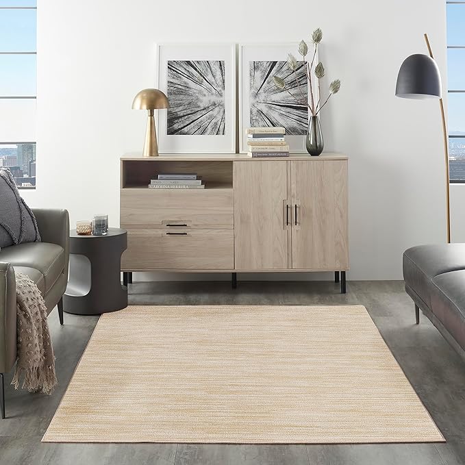 Nourison Essentials Indoor/Outdoor Ivory Gold 5' x 7' Area Rug, Easy Cleaning, Non Shedding, Bed Room, Living Room, Dining Room, Backyard, Deck, Patio (5x7)