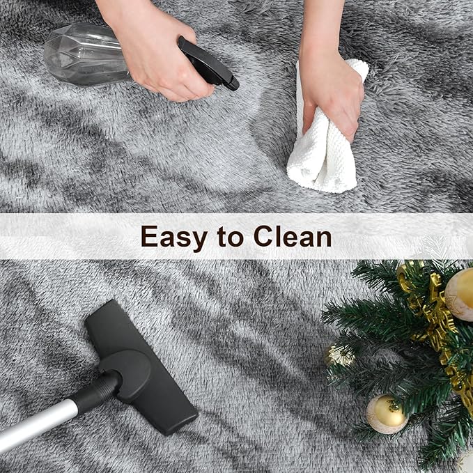 TWINNIS Super Soft Shaggy Rugs Fluffy Carpets, 4x5.9 Feet, Indoor Modern Plush Area Rugs for Living Room Bedroom Kids Room Nursery Home Decor, Upgrade Anti-Skid Rectangular Fuzzy Rug, Grey Black