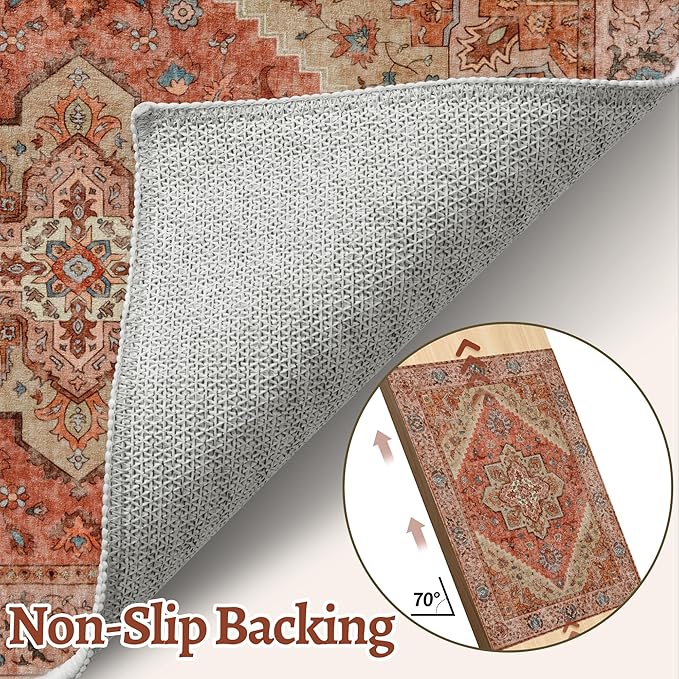 Vintage Rug 2x3 Washable Rug for Entryway, Non Slip Small Area Rug, Indoor Front Door Rug, Print Distressed Door Mat Carpet, Soft Low Pile Rugs for Entrance Kitchen Bedroom Bathroom