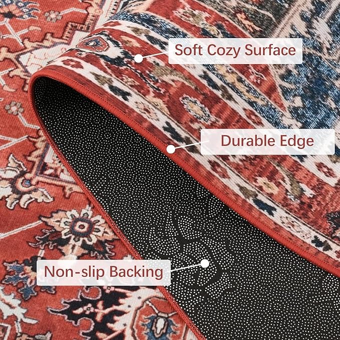 YJ.GWL Area Rug 2x7, Machine Washable Hallway Runner Rug, Boho Floral Vintage Distress Print Pattern Carpet, Low Pile Lightweight Thin Rugs for Entryway, Kitchen and Corridor, Red