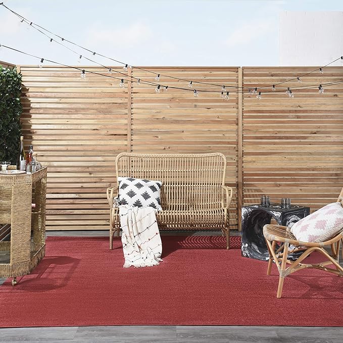 Nourison Essentials Indoor/Outdoor Brick Red 9' x Square Area Rug, Easy Cleaning, Non Shedding, Bed Room, Living Room, Dining Room, Backyard, Deck, Patio (9 Square)