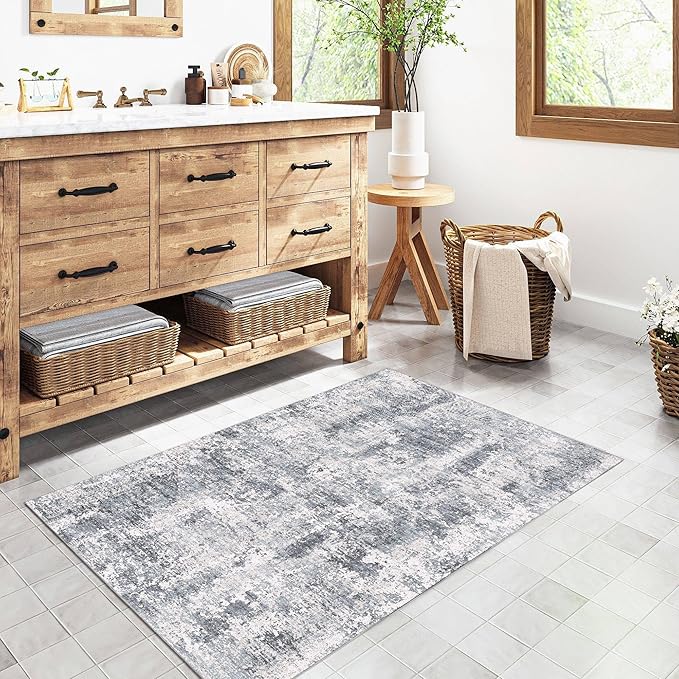 4x6 Entryway Rug Blue Hallway Area Rug Machine Washable Abstract Low Pile Carpet Bedroom Living Room Office Dining Room Kitchen Laundry Room Non Slip