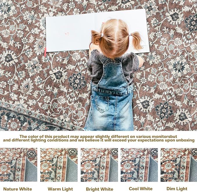 2'5x8 Low Pile Distressed Runner,Washable Runner Rugs Non-Slip&Low-Pile Kitchen Orange Collection Rug, Laundry Room Rug
