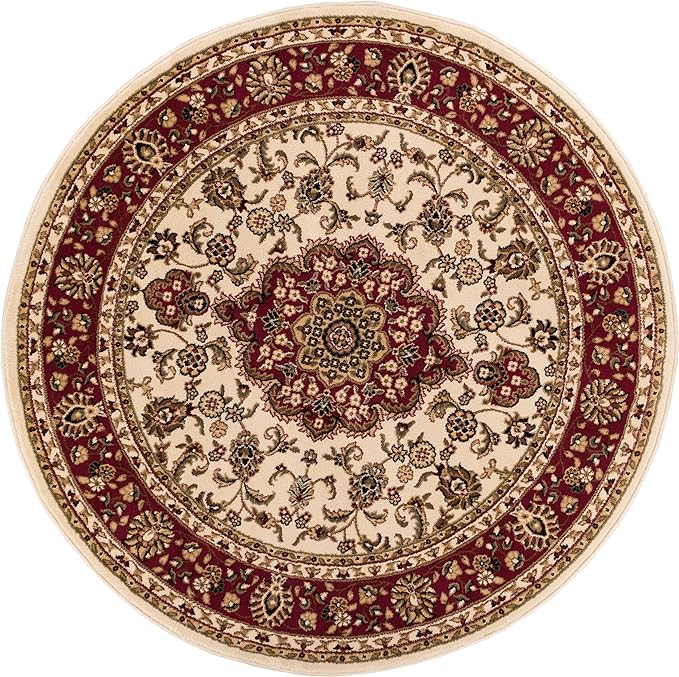 Well Woven Barclay Collection Medallion Kashan Ivory 4 ft Round Rug - for Entryways, Small Bedrooms, Living Rooms