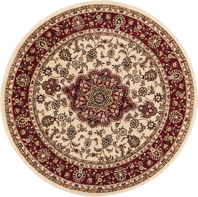 Well Woven Barclay Collection Medallion Kashan Ivory 8 ft Round Rug - for Living Room, Bedroom, and Dining Room