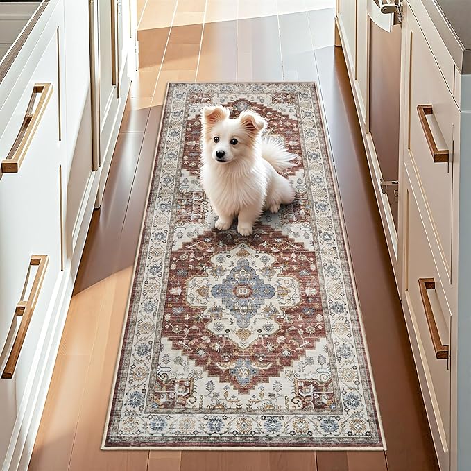 Washable 2x5 Hallway Runner Rug: Soft Rugs with Non Slip Backing for Living Room Kitchen Bathroom - Stain Resistant Bedroom Floor Mat - Hallway Floor Decor for Home (2x5,Brick)