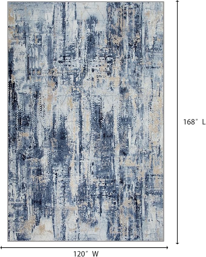 10x14 Area Rugs Washable Rug: Modern Abstract Living Room Rug Soft Anti-Skid Thin Carpet Indoor Floor Non-Shedding Carpets for Bedroom Dining Room Farmhouse Nursery Home Office Blue Gold