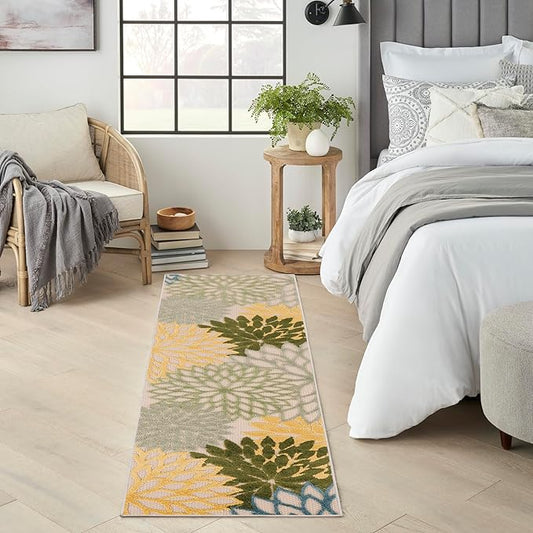Nourison Aloha Indoor/Outdoor Green Multicolor 2' x 6' Area Rug, Easy Cleaning, Non-Shedding, Bed Room, Living Room, Dining Room, Backyard, Patio, Deck (2x6)