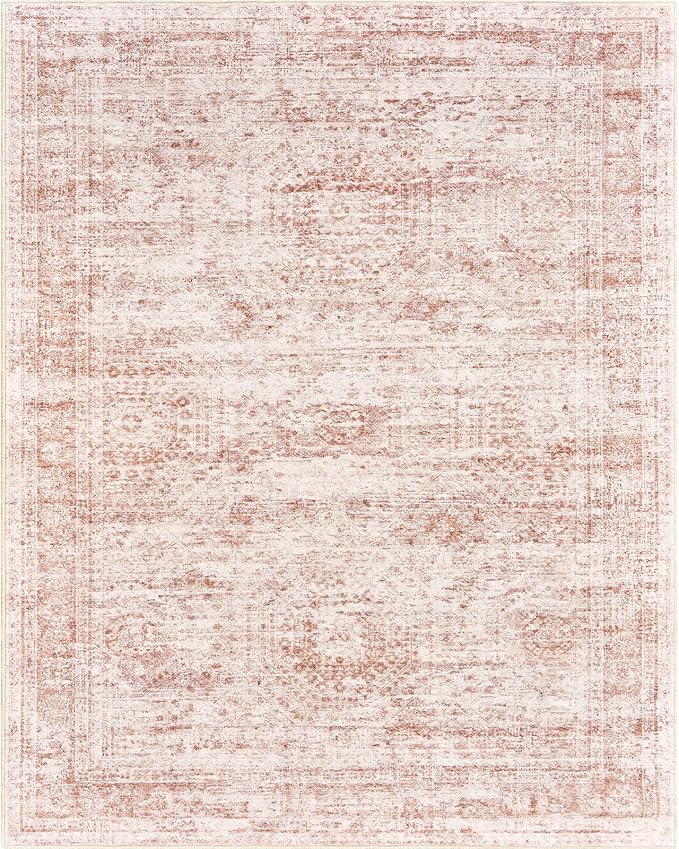 Washable Area Rug 8x10, Large Soft Rugs for Living Room Vintage Area Rugs for Bedroom Dining Room Non-Slip Stain Resistant Pink Rug Under Table Rug