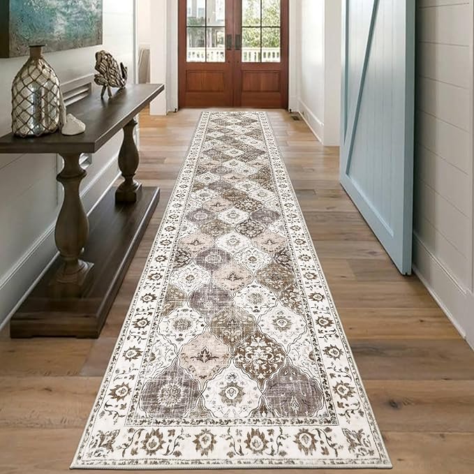 HEBE Hallway Runner Rug 2'x10' Washable Vintage Distressed Area Rugs Non Slip Laundry Rug Runner Boho Floor Carpet Runners for Hallways Entryway Laundry Room Kitchen Bathroom
