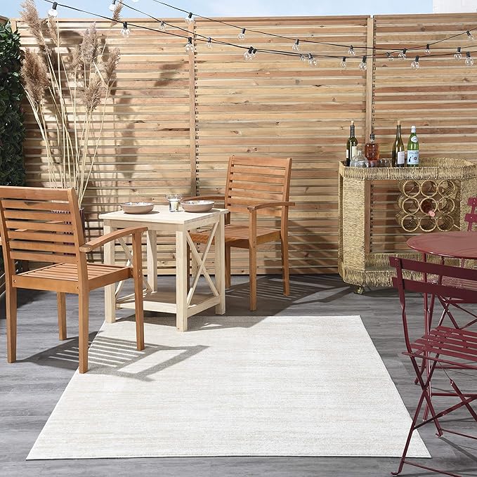 Nourison Essentials Indoor/Outdoor Ivory Beige 6' x 9' Area Rug, Easy Cleaning, Non Shedding, Bed Room, Living Room, Dining Room, Backyard, Deck, Patio (6x9)