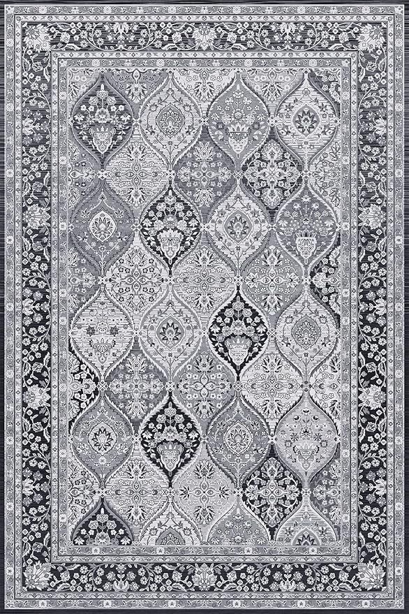 Yancorp 4'x6' Area Rug for Bedroom Washable Rug Vintage Carpet Anti Slip Living Room Big Area Rug for Dinning Room Table Grey