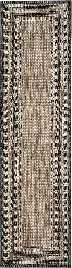 SAFAVIEH Courtyard Collection 2'3" x 12' Natural / Black CY8475 Indoor/ Outside Waterproof Easy cleansingPatio Backyard Mudroom Runner Mat