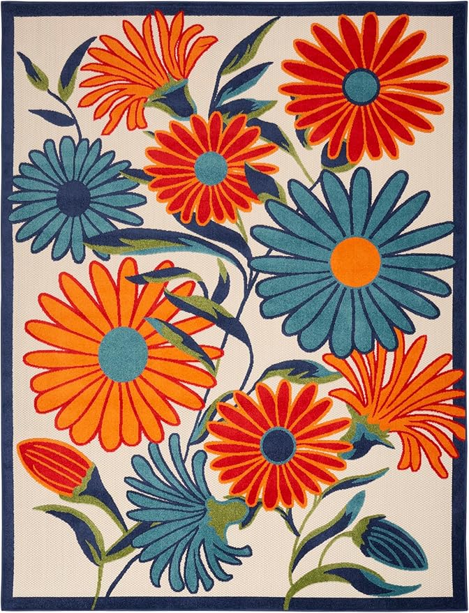 Nourison Aloha Indoor/Outdoor Multicolor 7' x 10' Area Rug, Easy Cleaning, Non Shedding, Bed Room, Living Room, Dining Room, Kitchen (7x10)