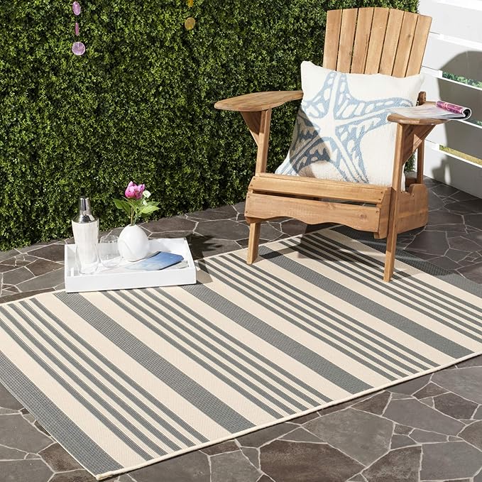 SAFAVIEH Courtyard Collection 4' x 5'7" Terracotta/Beige CY6062 Stripe Indoor/ Outdoor Waterproof Easy Cleaning Patio Backyard Area Rug