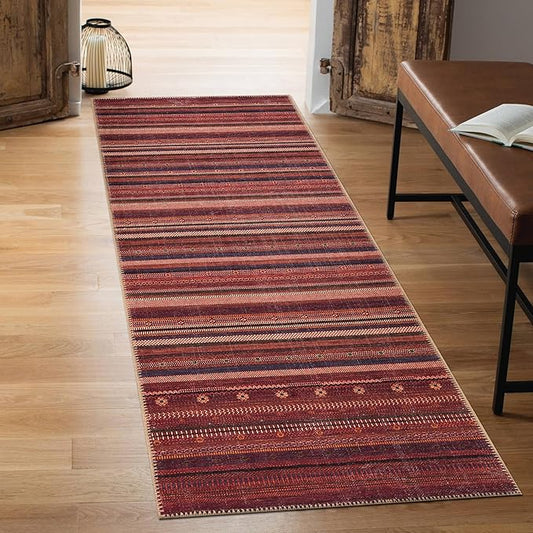 Keen Home Design 2x10 Rug - Machine Washable Runner Rug with Non-Slip Backing, Ideal for Hallway, Entryway, Kitchen, Laundry Room - Vintage, Easy Clean, Durable, Low Pile Rug - (2'6" x 10')