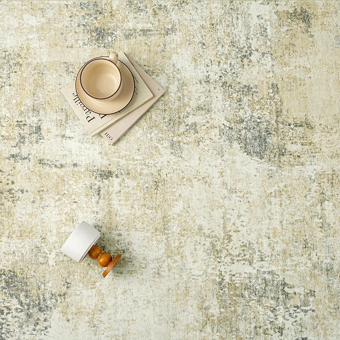 2x3 Entryway Rug Beige Grey Non Slip Washable Doormat Neutral Modern Abstract Indoor Rug Thin Soft Throw Low Pile Kitchen Carpet for Laundry Room, Kitchen, Bedroom, Bathroom