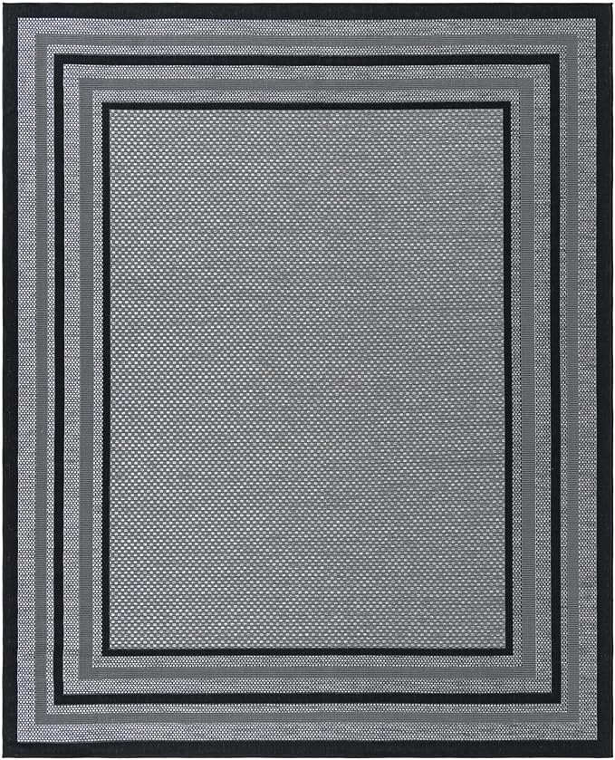 Unique Loom Outdoor Border Collection Area Rug - Multi Border (7' 10" x 10' Rectangle Gray/Black)