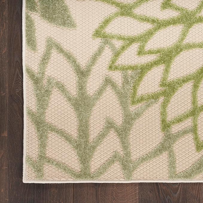 Nourison Aloha Indoor-Outdoor Ivory Green 9' x 12' Area Rug, Easy Cleaning, Non Shedding, Bed Room, Living Room, Dining Room, Backyard, Patio, Deck (9x12)