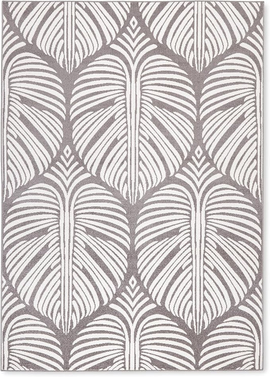 Tommy Bahama Lanai Palm Leaves Indoor Outdoor Area Rug, Leaf Tropical Design, UV Fade Resistant, Dark Grey/Ivory, 3'11"x5'2"