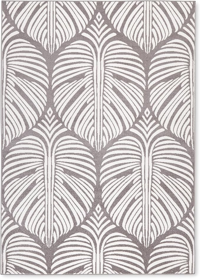 Tommy Bahama Lanai Palm Leaves Indoor Outdoor Area Rug, Leaf Tropical Design, UV Fade Resistant, Dark Grey/Ivory, 7'10"x10'2"