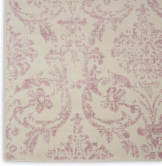 Nourison Jubilant Damask Ivory/Pink 7' x 10' Area -Rug, Easy -Cleaning, Non Shedding, Bed Room, Living Room, Dining Room, Kitchen (7x10)